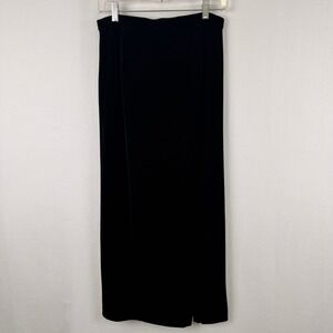 R&K Evening Black Velvet Maxi Skirt Side Slit Vintage Size 8 Made in USA
